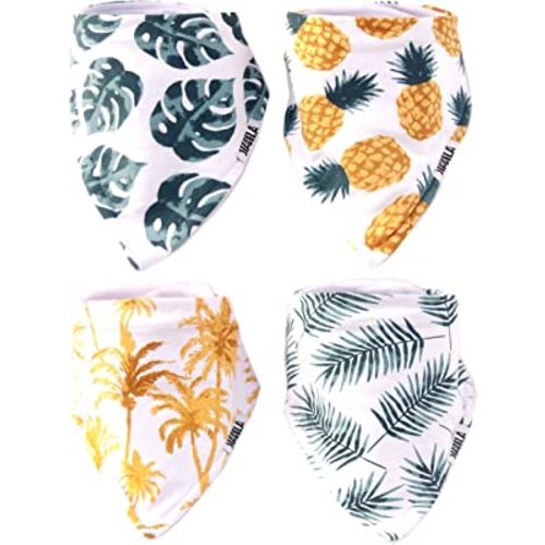 Stadela 100% Cotton Baby Bandana Drool Bibs for Drooling and Teething Nursery Burp Cloths 4 Pack Unisex Set for Girl and Boy – Palm Tropical Leaf Hawaii Surfing Pineapple Beach Summer