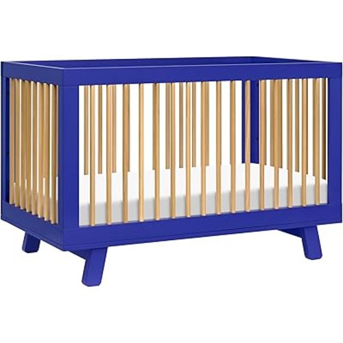 Babyletto Hudson 3-in-1 Convertible Crib with Toddler Bed Conversion Kit in Cobalt and Honey, Greenguard Gold Certified