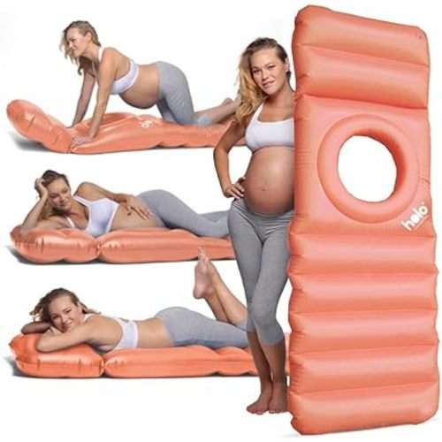 HOLO The Original Inflatable Pregnancy Pillow - Full Body Maternity Airbed/Float with Hole for Tummy - for Ultimate Sleeping Support & Comfort - Say Goodbye to Pregnancy Related Aches & Pains (Peach)