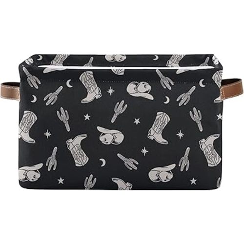 Western Theme Cactus Cowboy Boho Pattern Rectangle Storage Basket Collapsible Storage Bin for Nursery Toys Books Waterproof Baskets for Closet Shelves Bedroom Decor 1 Pack