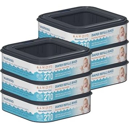 Standard Square Refills Disposal Bags Refill Compatible with Diaper Genie Compact, Select and Classic Pails, Hold Up to 270 Newborn-Sized Diapers Per Refill, Pack of 6