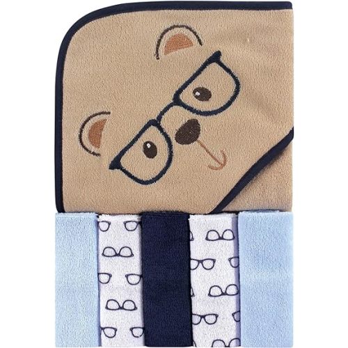 Luvable Friends Unisex Baby Hooded Towel with Five Washcloths, Smart Bear, One Size