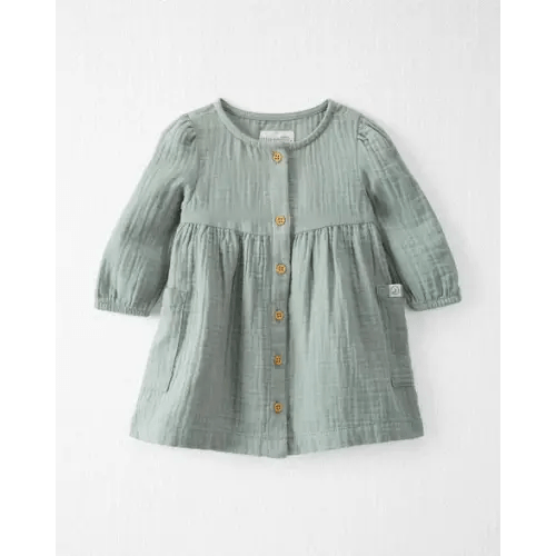 Baby Organic Cotton Gauze Button-Front Dress in Sage Pond - Little Planet | Carter's