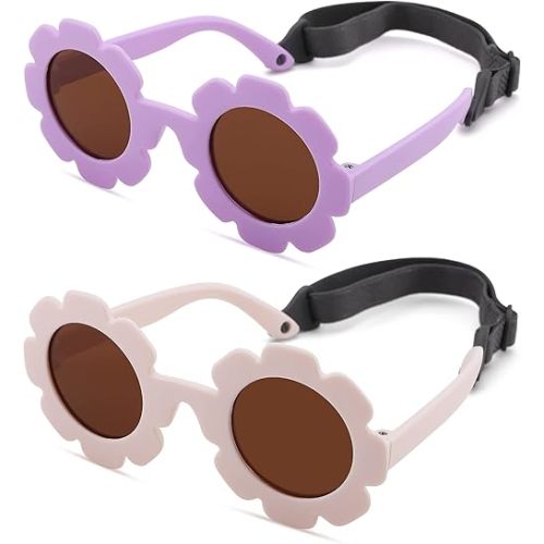 Polarized Baby Sunglasses with Strap – Flexible Flower Shaped Sunglasses for Toddler & Infant Age 0-24 Months