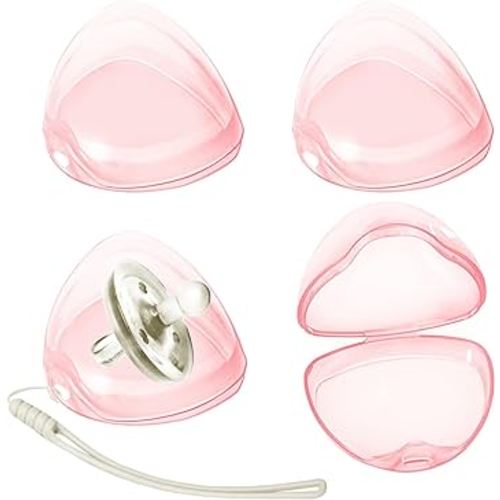 Pacifier Case,4 Pack BPA Free Pacifier Holder Case with Lanyard for Diaper Bag,Pacifier Container Box for Baby Binky Nipple Travel,Essential Pacifier Accessories,Easy to Clean,Pink