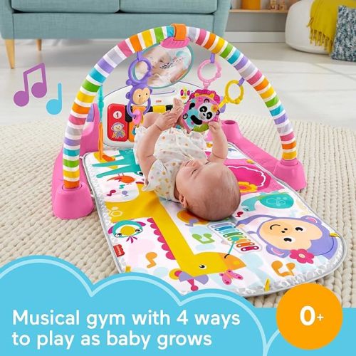 Fisher-Price Baby Playmat Deluxe Kick & Play Piano Gym With Musical -Toy Lights & Smart Stages Learning Content For Newborn To Toddler, Pink
