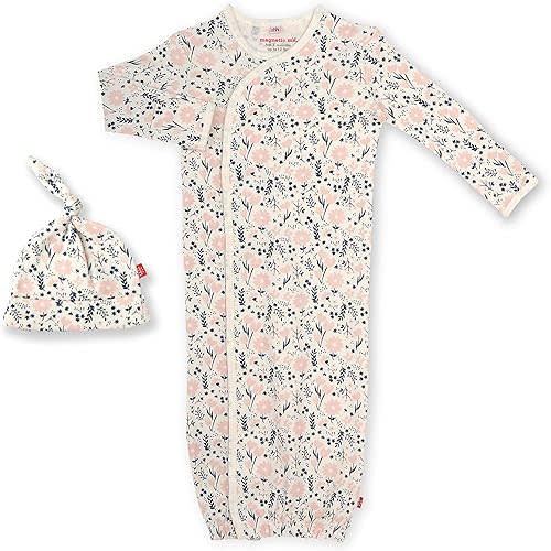 Magnetic Me by Magnificent Baby 100% Organic Cotton Sack Gown & Hat Set, Newborn to 3 Months