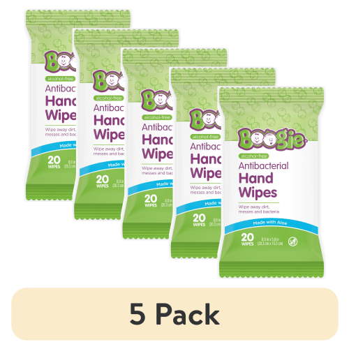 (5 pack) Boogie Antibacterial Hand Wipes, Unscented, 20 Wipes
