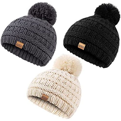 REDESS Baby Kids Winter Warm Hats, Infant Toddler Children Pom Pom Beanie Knit Cap Girls Boys