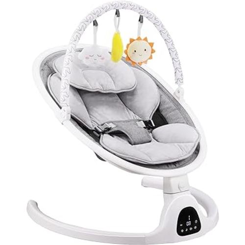 Baby Swing, Newborn Essentials Baby Must Haves Bouncer with Mat & Pillow for Infants 0-12 Months, 5 Speeds, Remote/Touch Control, Indoor & Outdoor Use