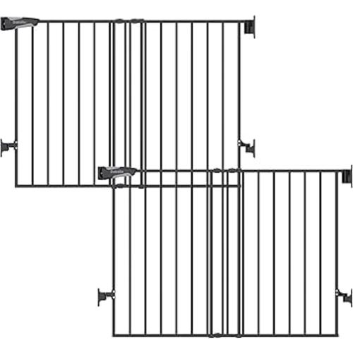 Babelio Baby Gate for Stairs, Kitchen & Doorways, No Bottom Bar| Easy Installation| One-Handed Operation| Auto-Close| Hardware Mount (Drill Needed) Safety Dog Gate (Black - 2 Pcs, 26-43" W, 28" H)