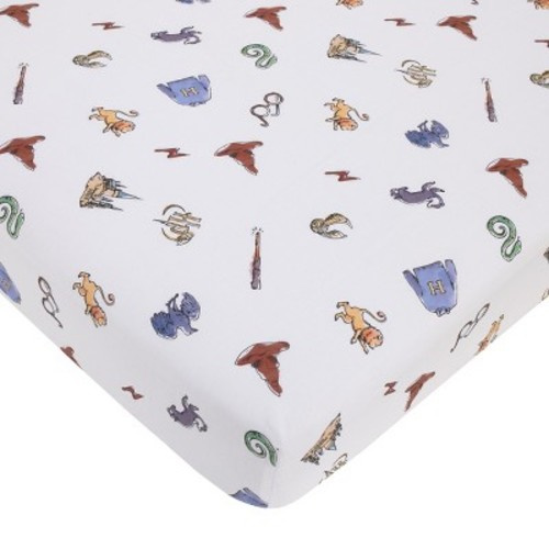 Warner Brothers Harry Potter Welcome Little Wizard Navy, Burgundy, Blue, and White 100% Cotton Fitted Crib Sheet