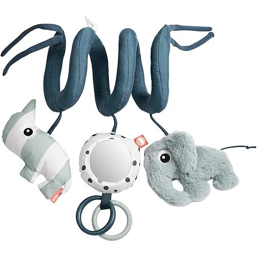 Activity Spiral Deer Friends Blue - Safe Baby Toy with Rattling Elphee, Crackling Nozo, and Mirror for Visual Stimulation and Motor Skills Development