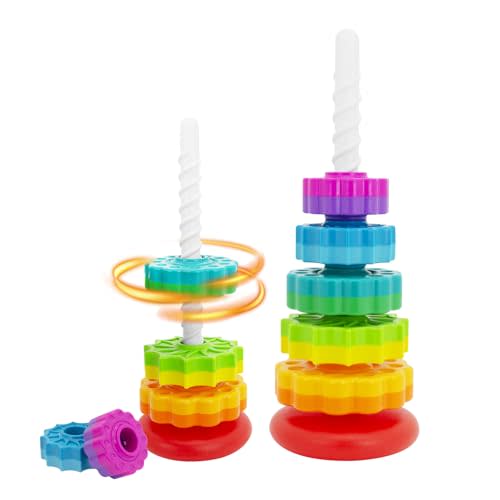 BYFWH Baby Spin Stack Toy, Premium Stacking Toys for Kids, Spinning Stacking Toy for Babies and Toddlers, Educational Toddler Learning Toy,Autism Spin Stack Toys,Rainbow Spinning Wheel Toys