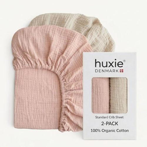 Crib Sheets – Organic Cotton Muslin Fitted Crib Sheet – Standard Size for Baby Boy and Baby Girl 52" x 28" Ultra-Soft and Breathable. 2-Pack(Fog/Stripe)