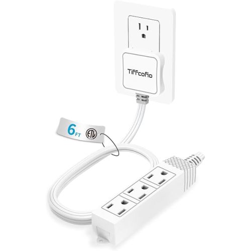 TiFFCOFiO Flat Plug Extension Cord, 6 FT 3 Prong Outlet Strip, 3 Grounded Outlets for Home Office and Travel, 13A/1625W, ETL Listed