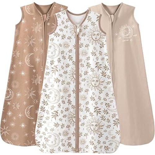Unnivoll Baby Sleep Sack 6-12 Months 3 Pack 100% Cotton Lightweight 0.5 TOG Wearable Blanket Baby Sleep Bag with 2-Way Zipper for Infant Toddle Beige