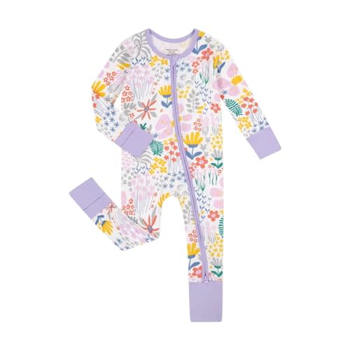 Teach Leanbh Unisex Baby Cotton Pajamas with Mittens and Feet Cuffs 2 Way Zipper Long Sleeve Romper Sleep and Play