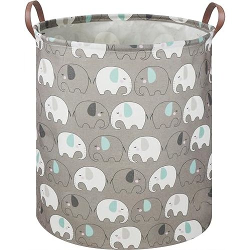 19.7" Grey Elephant Laundry Basket,Kids Dirty Clothes Laundry Hamper,Waterproof Toys Storage Bin,Room Decor,Gift Baskets,Baby Nursery Hamper(Grey Elephant)