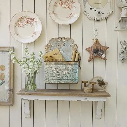 Hanging Wall Storage Baskets, Metal Hanging Baskets for Mail, Files, Books, Flowers & Accessories, Rustic Wall-Mounted Organizer for Entryway, Kitchen, Office, French Farmhouse Decor(Grey)