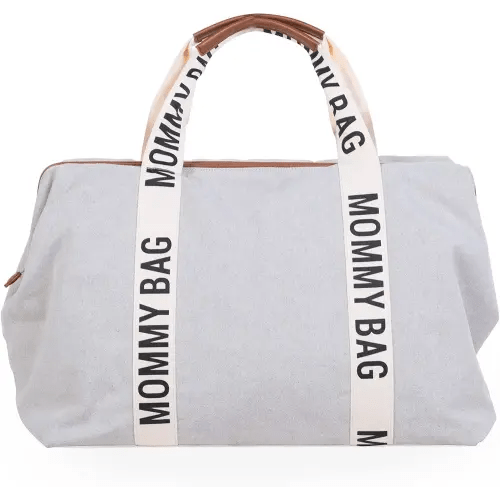 Childhome Signature Mommy Bag, Sporty Diaper Bag, Water Repellant Tote Bag, Large Diaper Bag, Baby Essentials Travel Bag, Hospital Bags for Labor and Delivery (Off White)
