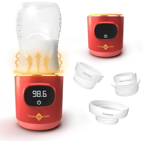 IDAHO JONES Portable Bottle Warmer - On The Go & for Travel - Baby Bottle, Breastmilk & Formula - Battery Powered & Operated, Cordless - Fits Dr Brown, Comotomo & Others