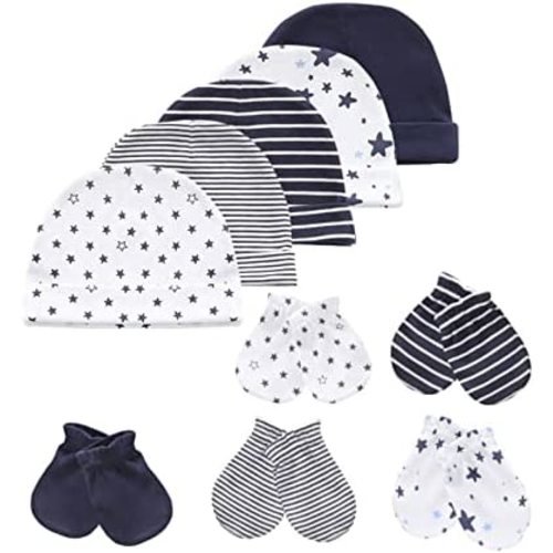 Baby Hat and Mittens Set Newborn Baby Hats Caps for Baby Boys Girls 0-6 Months 100% Cotton