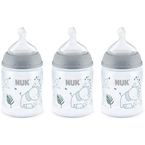 NUK Smooth Flow Anti Colic Baby Bottle, 5 oz, 3 Pack, Elephant