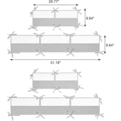 Crib Mesh Liner Pads,Crib Soft Cushion(Inner Liner Only)- Polyester- 1 Pieces (9.85in x 11.8in) (4pc-Gray)