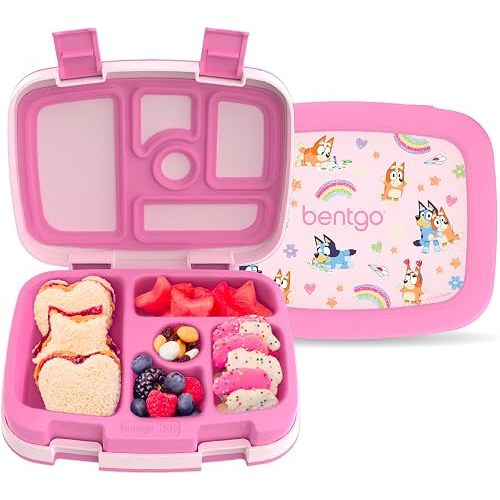 Bentgo + BLUEY Kids Prints Leak-Proof, 5-Compartment Bento-Style Kids Lunch Box - Ideal Portions for Ages 3-7, Durable, Drop-Proof, Dishwasher Safe, & PFAS & BPA-Free Materials (Hearts & Crafts)