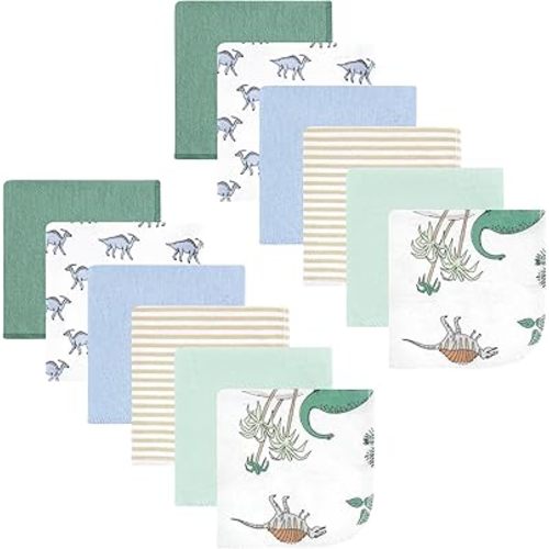 Hudson Baby Unisex Baby Flannel Washcloths, Boy Dino World 12Pk, One Size