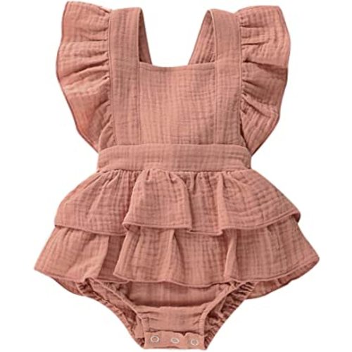 Bowanadacles Newborn Infant Baby Girl Romper Jumpsuit Cotton Linen Sleeveless Ruffled Bodysuit Summer Outfit Clothes