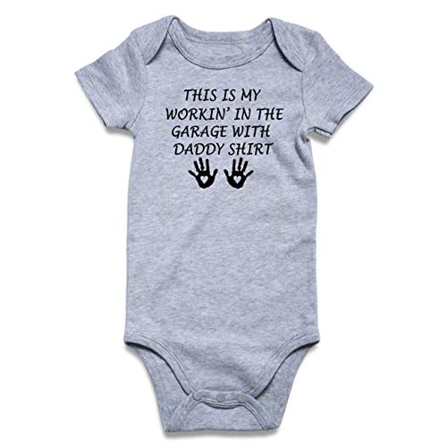 Funnycokid Baby Boys Girls Romper Newborn Stuff Unisex Announcement Bodysuit Clothes This is My Workin in the Garage With Daddy 3-6 Months Infant Cotton Outfit Pregnancy Reveal Jumpsuit Grey Underwear