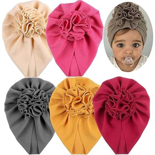 5 Pcs Baby Girls Headbands Nylon Hairbands with Bows Soft Elastics Baby Hospital Hat Newborn Turban Headwrap Hair Accessories for Babies Infant Toddlers Kids Photography
