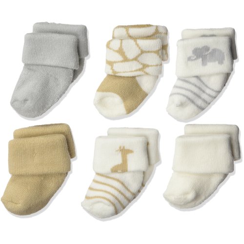 Luvable Friends Newborn Baby Terry Socks, 6 Pack, Safari, 0-3 Months