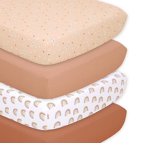 The Peanutshell 4-Pack Fitted Crib Sheet Set - Super Soft & Breathable Baby Girl or Boy Crib Sheets, Nursery Decor, Fit for Standard Mattress Cover- Boho