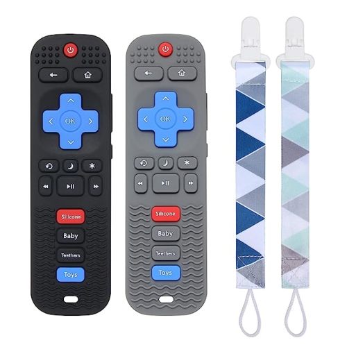 2 Pack Silicone Baby Teething Toys, Remote Control Shape Teething Toys for Babies 6-12 Months, BPA Free, Soft and Textured Teether Relief Soothe Gums Baby Chew Toys