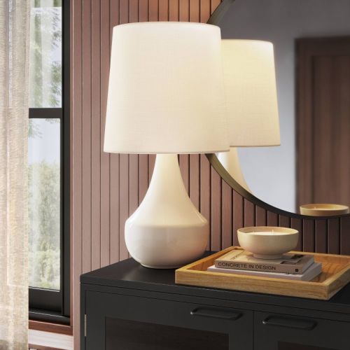 21.75"x11.5" Montreal Wren Assembled Table Lamp White - Threshold™: Ceramic Base, No Assembly Required