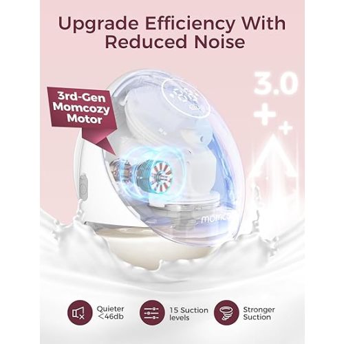 Momcozy Breast Pump Hands Free Upgraded Mobile Flow | M9, App Discreet Control with Personalized Multi-Modes & 15 Levels, Wearable Breast Pump 24mm