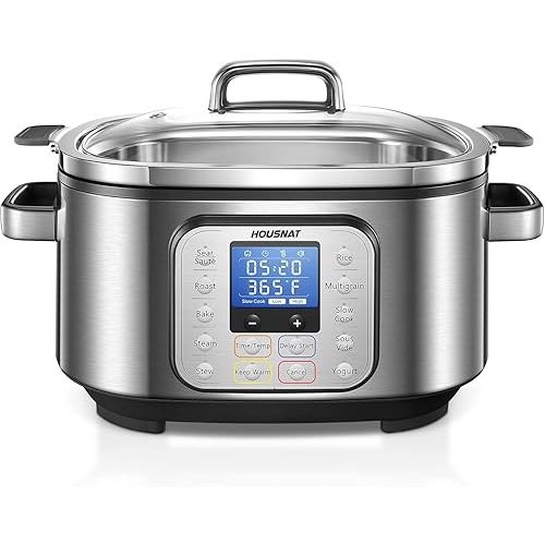 HOUSNAT Slow Cooker, 10 in 1 Programmable Slow Cooker 6QT 304 Stainless Steel Inner Pot, Multi-Cooker with Rice, Yogurt, Sauté, Steam, Delay Start & Adjustable Temp – for Large Families & Entertaining