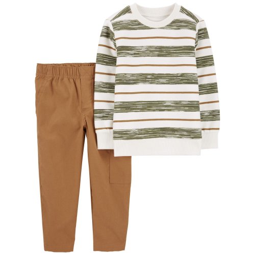 Baby 2-Piece Striped French Terry Tee & Pull-On Canvas Pant Set - Carter's | Carter's