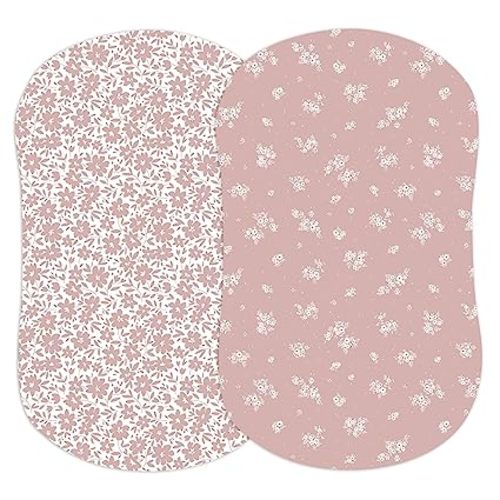 Baby Bassinet Sheets Girl (Antique Rose) 2-Pack - Fitted Bedside Bassinet Sheets - Buttery Soft Cotton Blend for Standard Bassinet Mattress Pad - Compatible with Halo Bassinest
