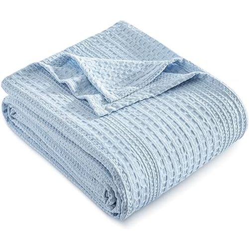 PHF Lightweight Waffle Weave Blanket Queen Size, Breathable & Ultra Soft, 90"x 90" Soft & Cozy Thin Blanket, Perfect for Summer & Hot Sleepers, Bed, Home Decor - Sky Blue