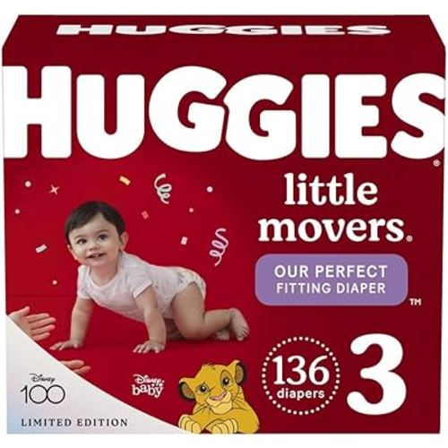 Huggies Size 3 Diapers, Little Movers Baby Diapers, Size 3 (16-28 lbs), 136 Count