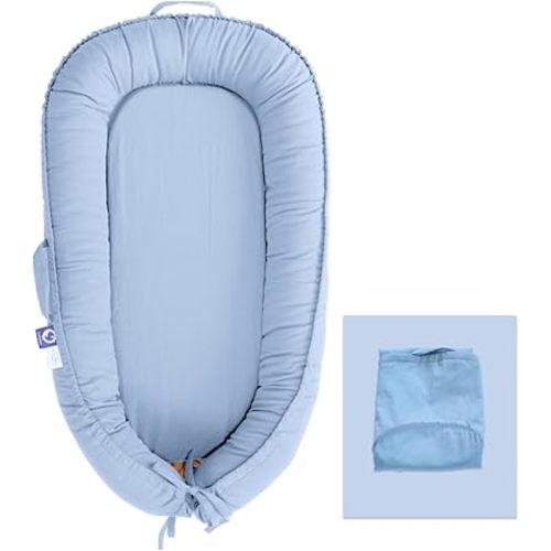 Infant Lounger Cover, 100% Organic Cotton, Newborn Essentials, Baby Gifts | Cover Only (Baby Blue)