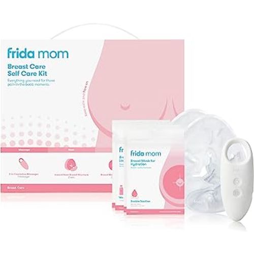 Frida Mom Breast Care Self Care Kit - 2-in-1 Lactation Massager, Instant Heat Breast Warmers, Breast Mask for Hydration, Breast Mask for Lactation - 9 Piece Set