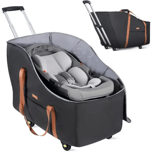 Infant Car Seat Travel Bag with Wheels Fits Chicco KeyFit 35, Doona Car Seat Stroller Base, Nuna Pipa, Padded Car Seat Bags for Airplane, Gate Check Bag, Removable Cover for Air Travel,Black-L