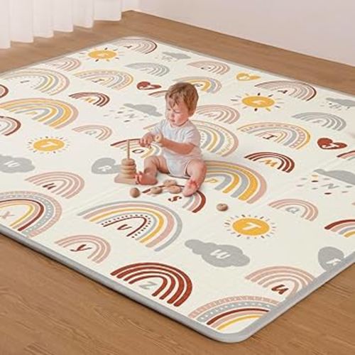 Blissful Diary Baby Play Mat, 0.6 inch Soft Foam Thicker Baby Playmats, Large Foldable 78''x70'' Play Mat for Babies, Waterproof & Reversible Baby Mat for Floor, Crawling Mat for Indoor & Outdoor