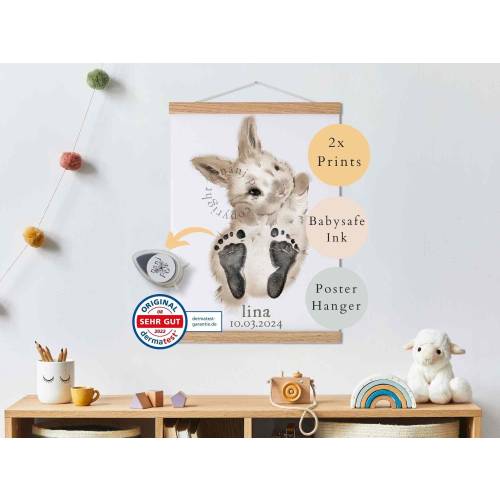 Baby Gift Personalized, Footprint Set, Wall Picture Baby & Nursery Animals, Rabbit