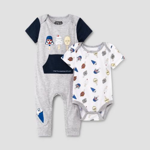 Baby Boys' 2pk Star Wars Romper Set - Heather Gray 0-3M